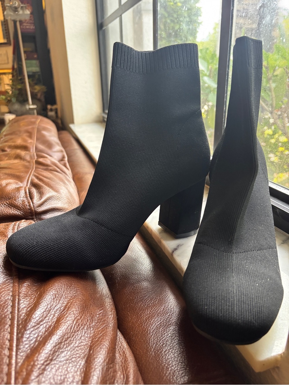 Classic Black Knit Sock Booties with Block Heel